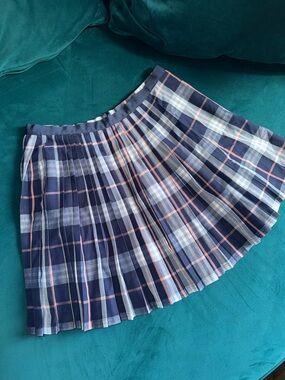 silence + noise Navy Plaid Pleated Mini Skirt with Pink Accents